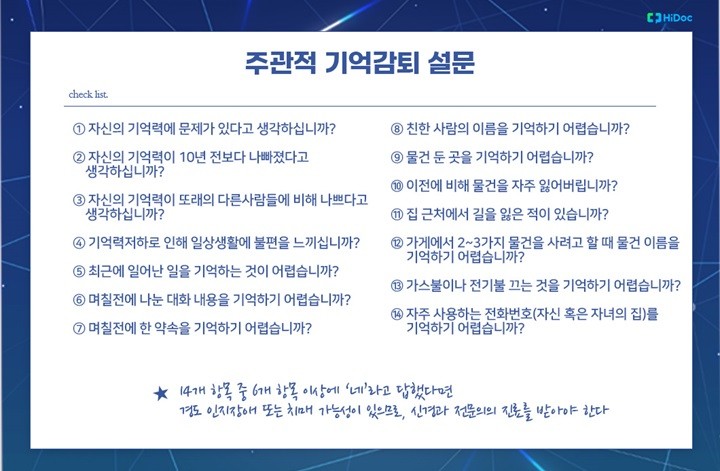 주관적 기억감퇴 설문|출처: 하이닥