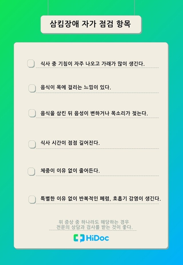 삼킴장애 자가 점검 항목｜출처: 하이닥