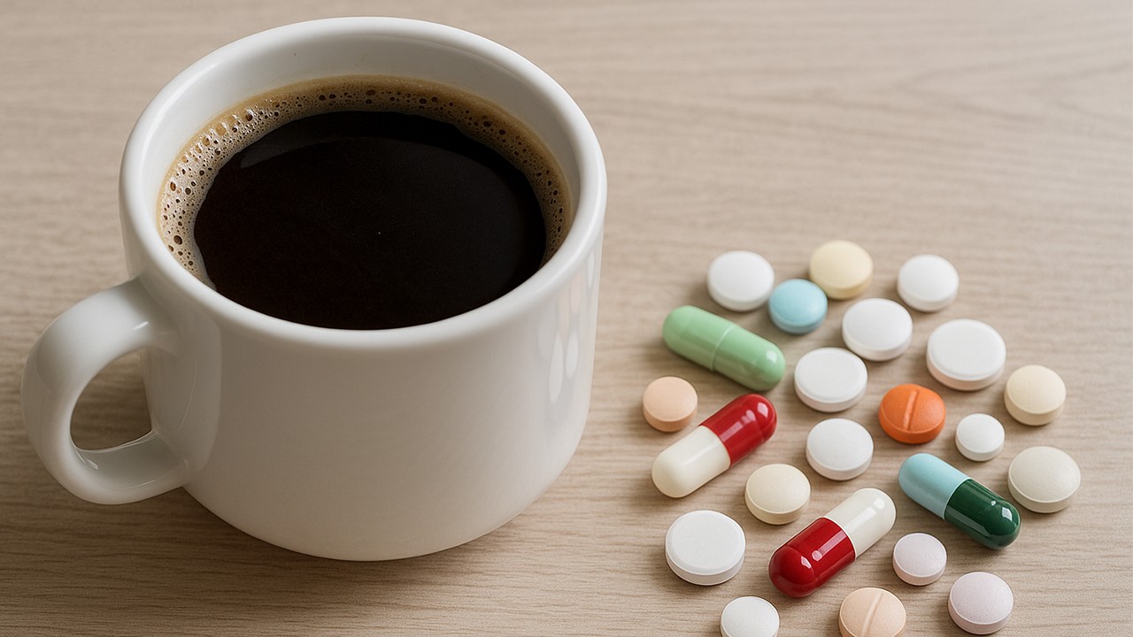 카페인은 약물의 흡수에 영향을 주어 약효를 떨어뜨리거나, 체내 농도를 높여 부작용을 일으킬 수 있다|출처: Chat Gpt 생성