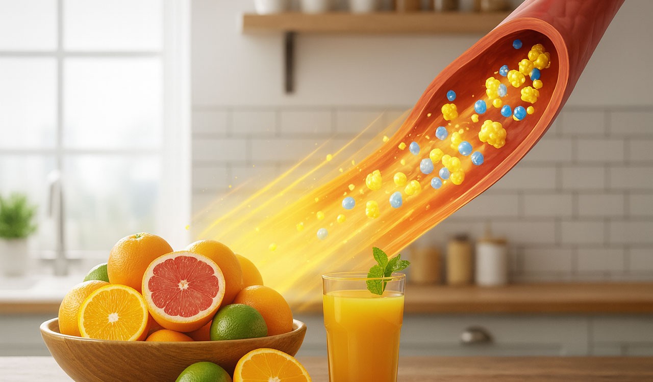 감귤류의 플라보노이드 성분이 혈당과 혈관 기능을 개선하는 데 도움을 준다는 연구 결과가 발표됐다|출처: Chat GPT